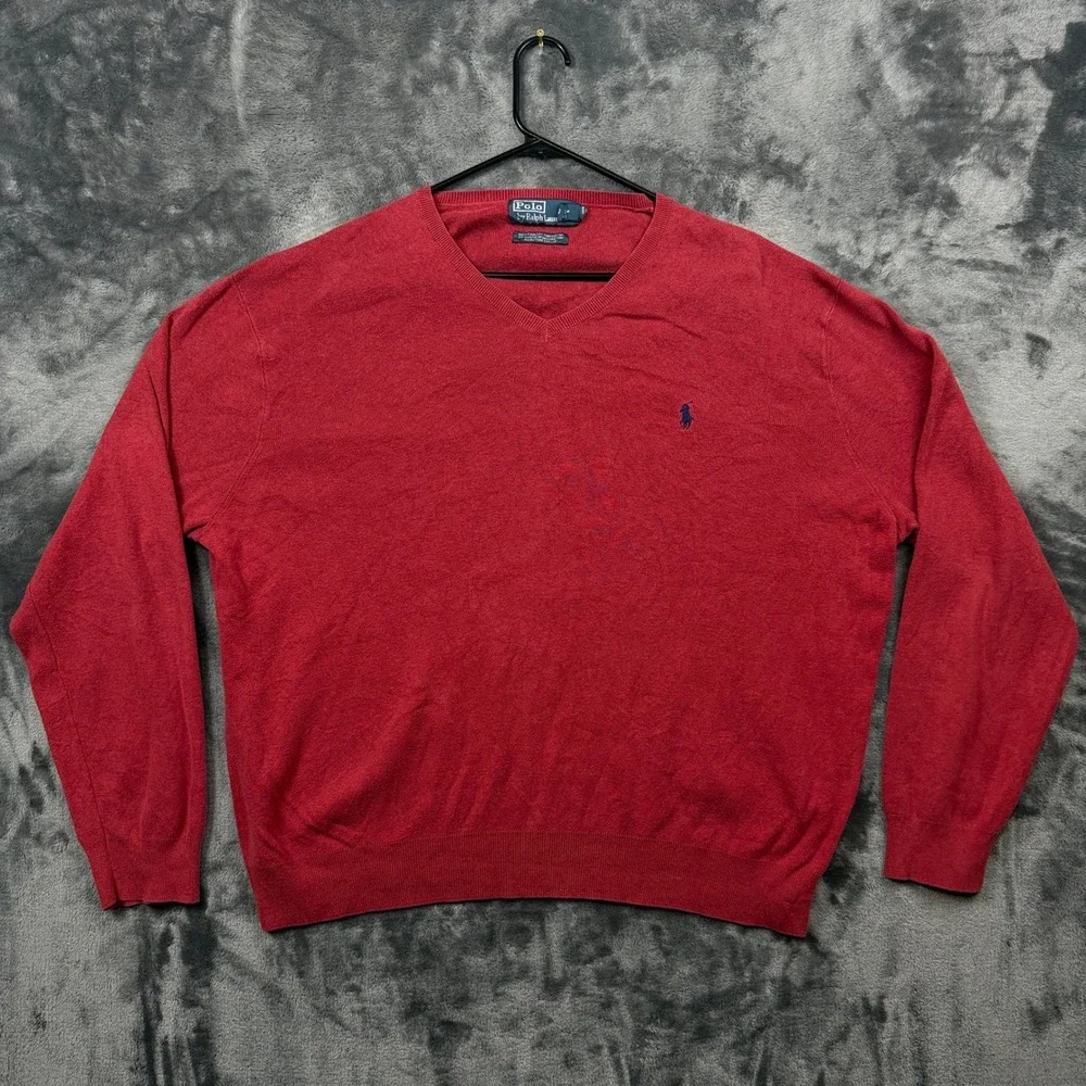 Polo Ralph Lauren V-Neck Sweater Mens XXL Red Excellent Pima Cotton Pony Logo